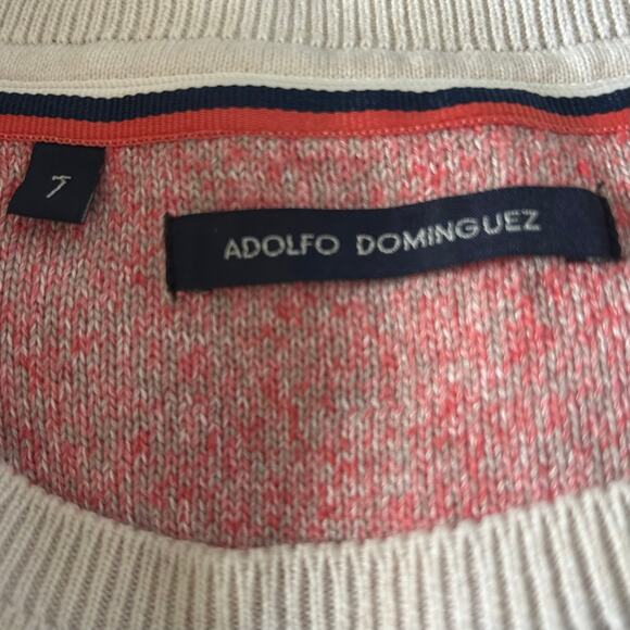 Adolfo Dominguez Men’s Striped Cotton Knit Sweater Cream Red Size 7 (Large) - Picture 3 of 9